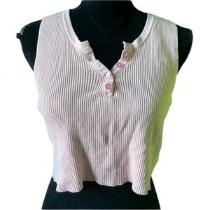 Pretty Little Thing Womens Pink Knit Ribbed Henley Cropped Knit Top Large